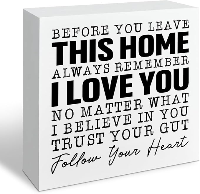 Before You Leave This Home Sign, Heartfelt Family Reminder & Wall Art, Always Remember Signs, I Love You Signs, Wooden Home Decor,Housewarming Gift, Box Sign Decor Tabletop, 5.1x5.1inches