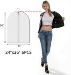 6 Pack Shirt Garment Bags (24x36") - Dustproof Short Suit Covers - Durable PEVA Closet Bags with Sturdy Zipper for Blouses, Jackets, Sweaters & T-Shirts (Translucent)