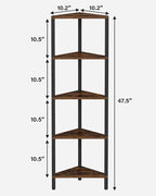 TUTOTAK Corner Shelf, 5-Tier Corner Bookshelf for Small Space, Narrow Display Corner Shelf Stand with Storage Rack, for Living Room, Bedroom, Rustic Brown BS05BB005