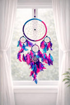 OMA Large Dream Catcher Wall Decor – Tie Dye Dream Catcher with Purple, Turquoise & Pink Feathers for Bedroom, Living Room, Dorms & Gift, Size - 9” x 30”