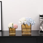 Square Flower Vases Set of 9, 3"x 3"x 3" Glass Vases for Centerpieces, Amber Vase for Flowers, Small Vase for Wedding, Party, Home Office Decoration