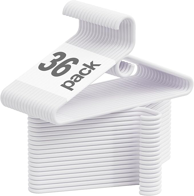 White Plastic Hangers 36 Pack, Heavy Duty Clothes Hangers for Standard Size Hangers with Center Hook & Non-Slip Pants Bar for Shirts, Pants, Coat, Dresses, Jackets, Scarves and Belts