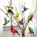 Color Bird Acrylic Hanging Ornament - 8Pcs Spring Colorful Cardinal Christmas Tree Ornaments, Flying Bird Ornament Ceiling Xmas Decoration Tote Car Interior Charms Gift for Men Women