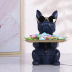 QIANLING Modern Decor Resin Navy Blue Bulldog Statue Tray - Storage Key Holder, Candy, Jewelry, Earrings - Suitable for Home, Dining Table, Office - Modern Art Small Object Tray