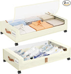 Yecaye Under Bed Storage with Wheels, 2 Pack Under the Bed Storage Containers with Lids & Label, XXL 60L Rolling Underbed Storage Drawers for Clothes, Blankets, Shoes, Beige