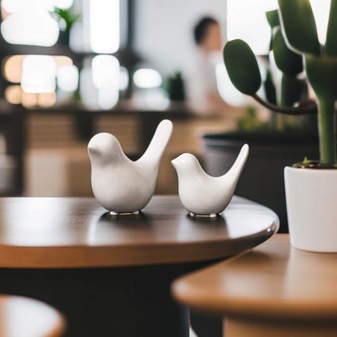 Small Animal Statues, White Bird Figurines Home Decor, Modern Home Decorative, Ceramic Decor for Office Desktop, Bookshelf, Bedroom, Living Room, Cabinets (White 2 Pcs)
