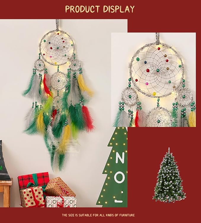 Christmas Rings Dream Catcher Handmade Christmas Dreamcatcher Hanging Decoration Home Wall Decoration Craft Ornament