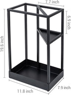 MyGift 20 Inch Tall Modern Brass Tone Metal Geometric Freestanding Entryway Umbrella Rack or Cane Holder with Shelf for Small Umbrellas and Bottom Drip Tray (Black-Large)