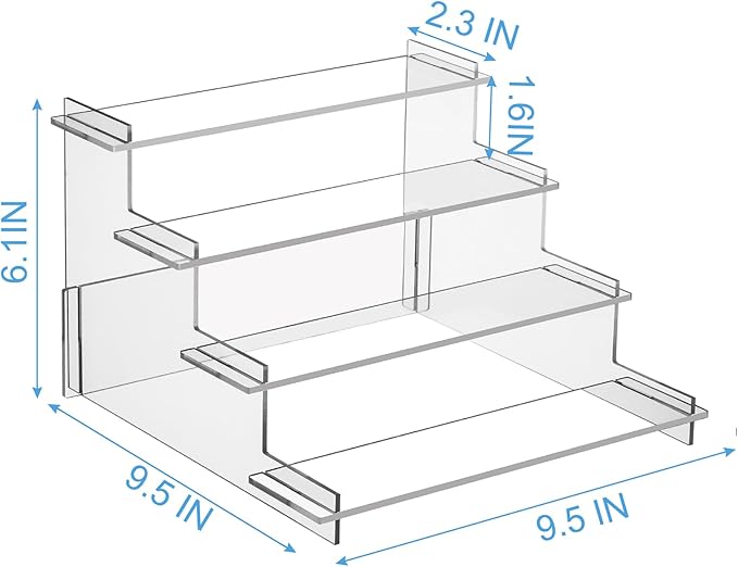 HENABLE 4 Tier Acrylic Display Risers, Perfume Organizer Stand, Cupcake Stand Holder, Clear Shelf Risers for Display Stands for Funko POP Figure, Dessert Shelves for Party, Decoration