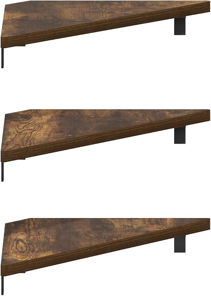Furinno Rossi Triangle Floating Shelves for Wall, Set of 3 Geometric Corner Shelf, Wall Mounted Shelves for Bathroom, Home Office, Living Room, Amber Pine