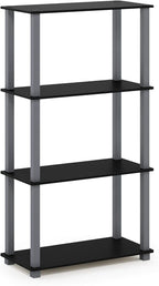 Furinno TURN-S-TUBE Storage Shelves, 4-Tier Book Shelf, Corner Shelf, Toolless Open Shelves, for Organization and Storage, Living Room, Garage, Home Office, Black