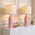 USumkky 27" Ceramic Table Lamps Set of 2 - Modern Farmhouse & Boho Style, Bedside Nightstand Lamps for Bedroom, Living Room End Table Lamps, Small Desk Lamp(Pink)