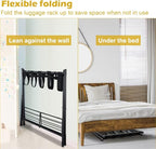mocomax 2 Pack Folding Luggage Rack for Guest Room, Foldable Suitcase Stand Holder with Metal Storage Shelf for Bedroom, Living Room, Hotel Essentials, Heavy Duty Steel Frame, Black