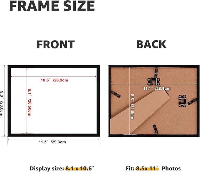 Giftgarden 8.5x11 Picture Frame Set of 18, Multi 8.5 by 11 Certificate Frames Bulk for Award Diploma Document office Wall or Tabletop Display, Black