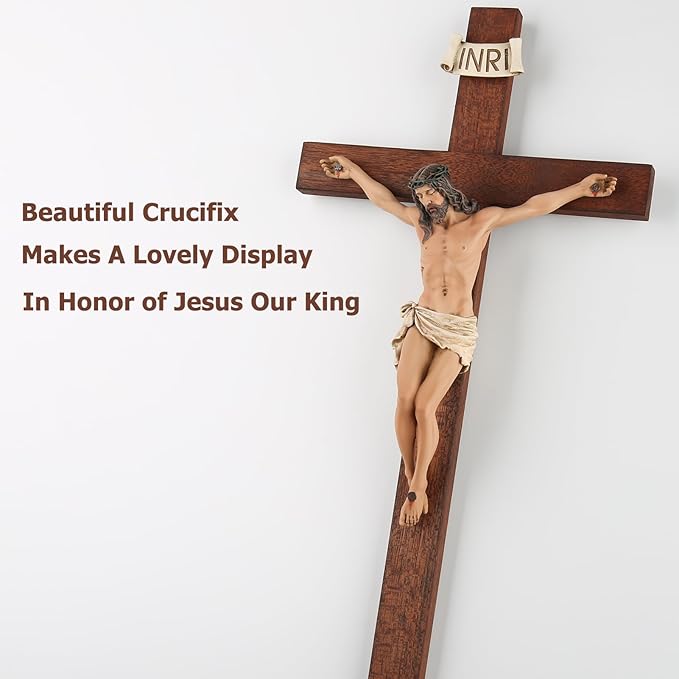 Crucifix Standing - Hand Painted Wooden Cross Table Decor, Standing Jesus Cross Catholic Home Decor Religious Gifts 15 Inch