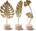 Gold Leaf Home Decor Set - Metal Leaves Statues, Modern Artistic Sculptures for Living Room, Office, Shelf & Home Decorative, Handmade 3D Botanical Accents (Monstera, Feather, Ginkgo, 3PCS)