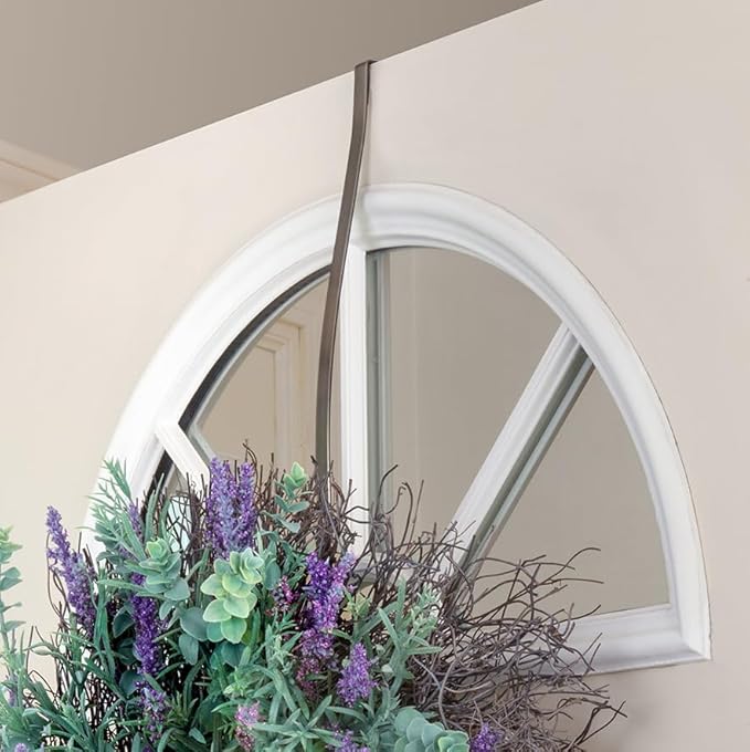 Haute Decor HighProfile Curved Wreath Hanger (Brushed Nickel) - Strong Metal Over The Door Wreath Holder Hook for Doors with Raised Features and Trim