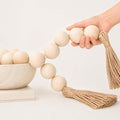 OMISHE 50" Long Extra Large Wood Bead Garland with 1.6" Diameter Wooden Beads and Tassels, Rustic Farmhouse Country Decorative Beads for Home Decor Tiered Tray Decor, Natural Beige