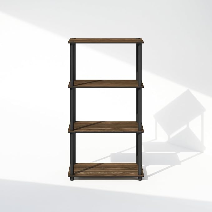 Furinno Turn-N-Tube Book Shelf, 4-Tier Bookshelf, Bookcase with Multipurpose Compact Display Rack, 11.6 x 23.6 x 43.2, for Living Room, Bedroom, Home Office, Columbia Walnut/Black