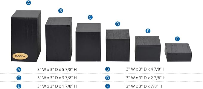 MOOCA Wooden 6 Pcs Square Risers for Display Jewelry and Accessories Display Stand Wooden Risers For Jewelry Figurine, Black Color