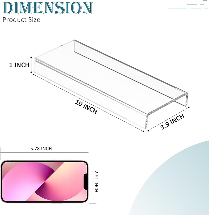 Acrylic Shelf Riser 10x3.9x1 pack of 2, Countertop Acrylic Display Storage Organizer for Shoes, Glasses, Plants, Home Decors, Perfume, Books, Dolls, 10x3.9x1 Inch