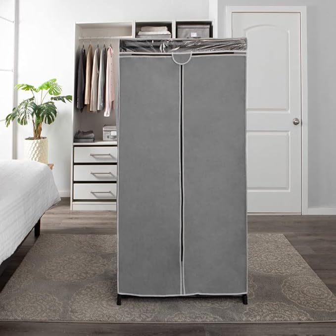 Simplify, Organizer, for Clothes and Accessories, Heavy Duty, Hanging Rod, Easy to Assemble in Grey 36" Wide Portable Closet (4062-GREY)