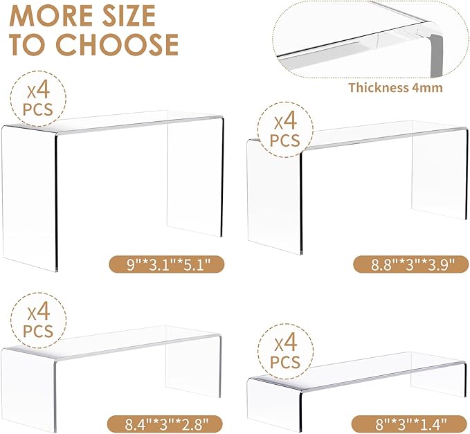 Anglelife 16 pcs 2 Set Acrylic Risers for Display Clear Acrylic Riser Display Stands Acrylic Display Risers for Show Funko Pop Figures, Cupcake, Jewelry, Toys, Perfume and More