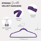 HOUSE DAY Premium Velvet Hangers 50 Pack, Non-Slip Flocked Felt Hangers, Sturdy Clothes Hanger with 360° Rotatable Hook, Heavy Duty Durable Slim Coat Hanger for Closet Space Saving (Noble-Purple)