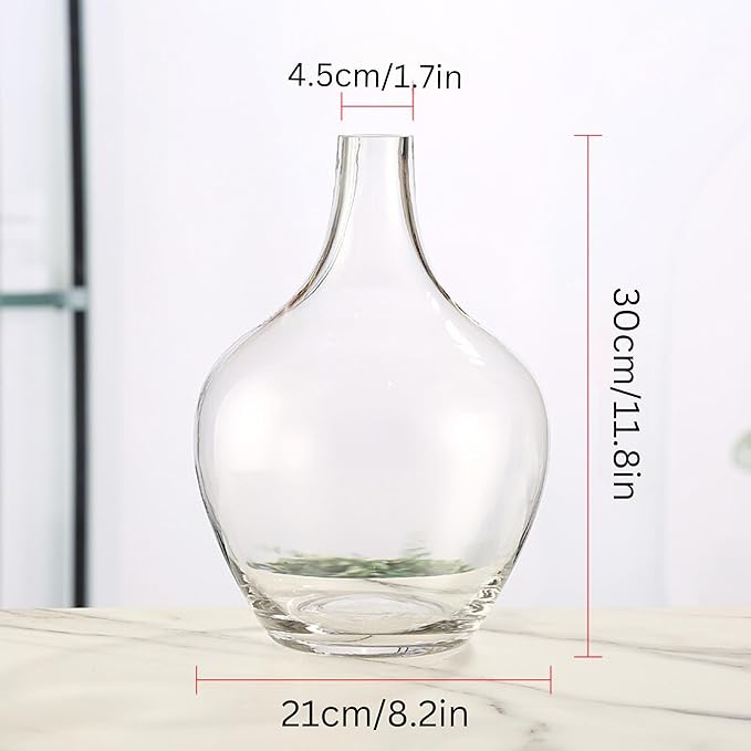 Ryddelighome Large Clear Glass Vase 12 Inch - Round Glass Vase for Flowers, Clear Round Vase Pampas Grass Decor, Glass Jar Table Centerpiece Home Decor