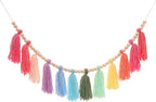Colorful Tassel Garland Yarn Bunting Banner with Wood Bead for Kids Nursery Room Bedroom Wall Hanging Decor Birthday Party Baby Shower Wedding Decor