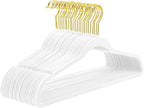 MIZGI Premium Velvet Hangers Pack 50 Pcs Heavyduty - Non Slip Slimline - Velvet Suit Hangers White - Gold Hooks,Space Saving Clothes Hangers