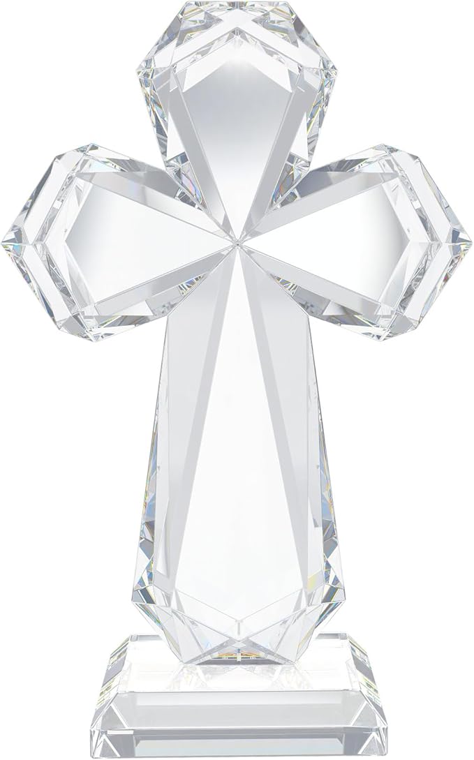 YWHL Clear Crystal Standing Cross Figurine Decor, Holy Cross Collectible Figurines Decoration, Religious Gifts for Women Men, Handmade Christian Easter Cross for Home Office