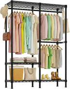 H18 Garment Rack for Hanging Clothes, 3 Tiers Portable Closet with 2 Hanger Rods, Freestanding Clothes Rack, 44.9" W x 14.6" D x 76.4" H, Max Load 600lbs, Black