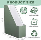 Feifeiya Magazine File Holder Set of 6 Stylish Sturdy Cardboard File Boxes Desk Organizer Beautiful Magazine Holder Rack with Gold Label Holder for Home Office Desktop Bookshelf Classroom(Sage Green)