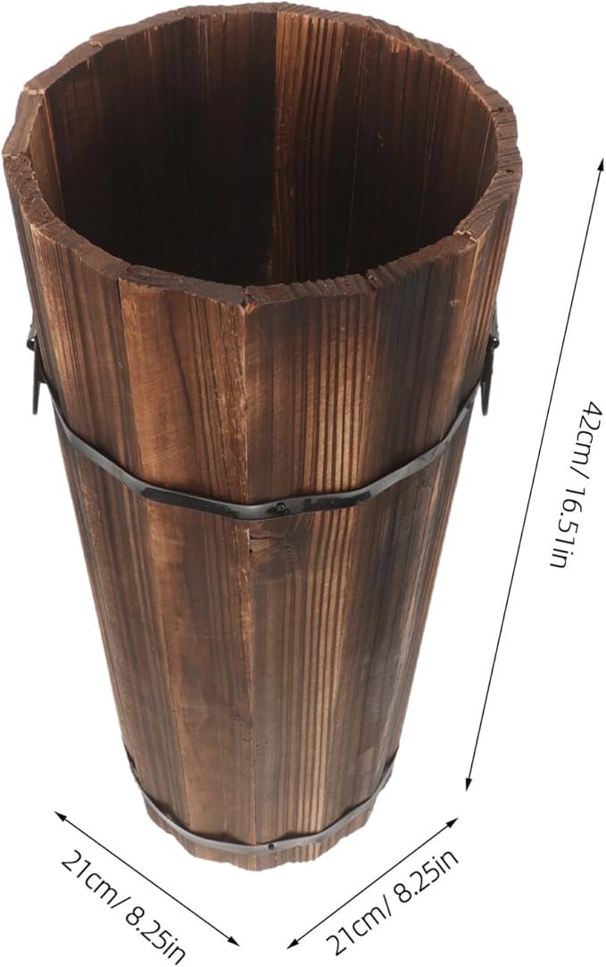 ABOOFAN Wooden Umbrella Stand Holder Umbrella Bucket Rack for Entryway Freestanding Canes Walking Sticks Holder Tall Wooden Planter Barrel, 42.00X21.00X21.00CM, brown