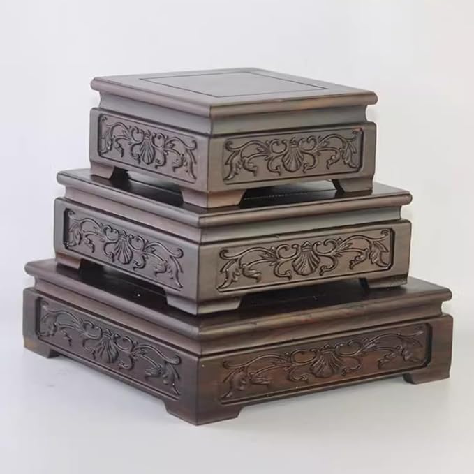 GOLDY&WENDY Vintage Indoor Home Decor Display Stand Square Solid Wood Black Catalpa Vase Plant Teapot Pedestal Base