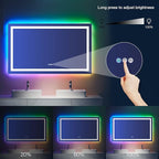 LOAAO 72”X40“ RGB LED Bathroom Mirror with Lights, Large, Anti-Fog, Dimmable Smart Lighted Bathroom Vanity Mirror, Multiple Light Modes, RGB Backlit + Front Light, Memory Function, Tempered Glass