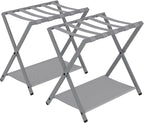 Luggage Rack, Folding Suitcase Stand for Guest, Foldable, Luggage Holders with Shelf, Steel Frame with Nylon Straps for Bedroom, Hotel, Holds up to 154 lb, Grey, 2 Pack LR03999G