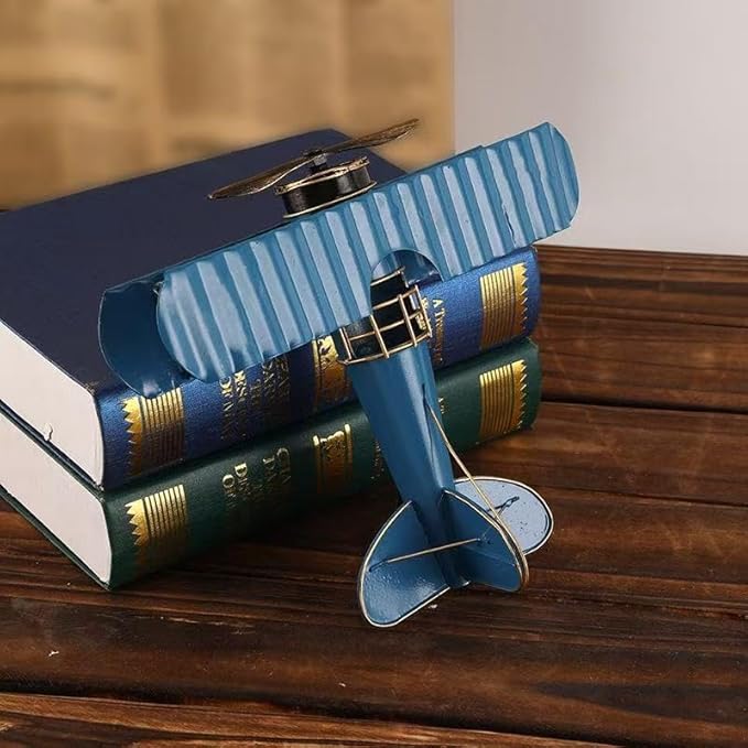 Jinglong Vintage Biplane Model Ornament Creative Metal Crafts Home Study Desktop Decoration Gift (Yellow)