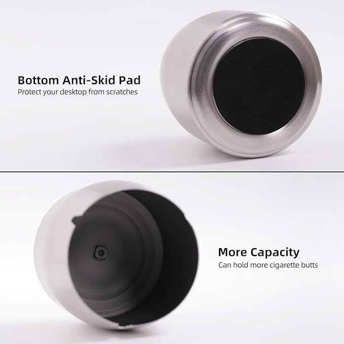 Large Ashtray with Lid for Cigarette, Stainless Steel Smokeless Odorless Windproof Ash tray for Home Office Tabletop Outside Patio Outdoor Balcony(3.93"x3.2"x3.82")