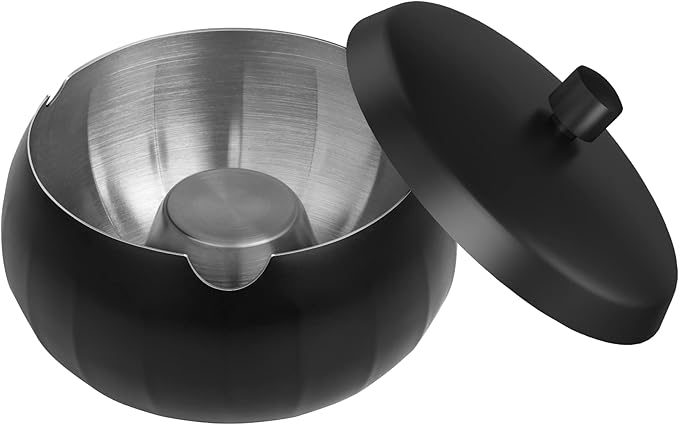 Ashtray for Cigarette JSVER Stainless Steel Ashtray, Smokeless Odorless Ash Tray with Lids, Tabletop Ashtrays For Home Office Outdoor Balcony (Black)