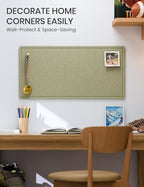 Fluxynara Bulletin Board, 35" x 17.5" Cork Board Alternative with 12 Safe Removable Adhesive Tabs, Foldable Felt Pin Board for Home Office, Classroom, Bedroom,Entryway for Walls—Sage