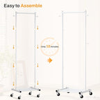 MISSLO Small Clothes Racks for Hanging Clothes Clothing Rack with Wheels 60" Garment Rack with Shelves Portable Rolling Wardrobe Rack for Small Space, White