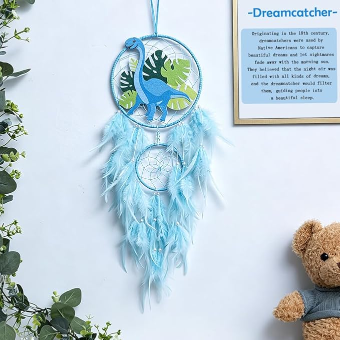Handmade Dream Catcher, Animal Design Feather Dream Catchers Wall Decoration, Art Craft Feather Wall Decor for Home, Gift for Girls Kids Women (Blue)