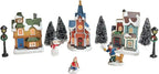 MOMENTS IN TIME Christmas Village Set 12-Piece with LED Lights Miniature Christmas Houses Lighted Holiday Décor for Tabletop Mantel Village Display Gift-Ready Packaging