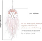 Pretty Jolly Double Tree of Life Dream Catcher Wall Decor with Healing Crystal Stone Handmade White Light Pink Feather Dream Catchers Decoration Wall Hanging Bedroom Wedding Party Blessing Gift-25.6"