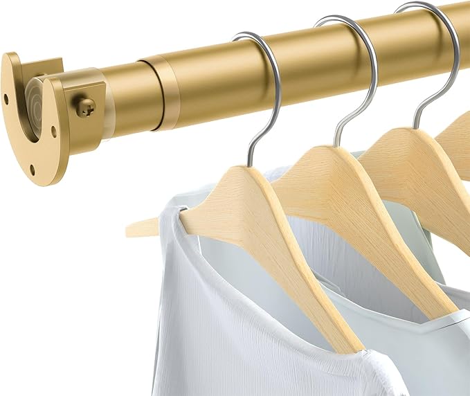 Closet Rods for Hanging Clothes, 17 to 99 Inch Heavy Duty Stepless Adjustable Closet Hanging Rod, 1.3 Inch Diameter Metal Closet Rod for Wardrobes Laundry Bedroom RV, Gold