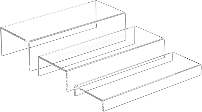 Sezanrpt Rectangular Acrylic Display Risers Stands 3pcs, Dessert Table Display Rack, Clear Display Shelf for Funko Pop, Collectibles, Retails, Shoes, Glasses, Plants, Home Decors, Perfume - 12-1'', 2'', 3''