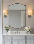 ANDY STAR Brushed Nickel Mirror, 24"x36" Silver Scalloped Wall Mirror for Bathroom, Curved Edge Design with SUS304 Stainless Steel Metal Frame, Ideal for Bathroom, Bedroom, Entryway