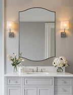 ANDY STAR Brushed Nickel Mirror, 24"x36" Silver Scalloped Wall Mirror for Bathroom, Curved Edge Design with SUS304 Stainless Steel Metal Frame, Ideal for Bathroom, Bedroom, Entryway